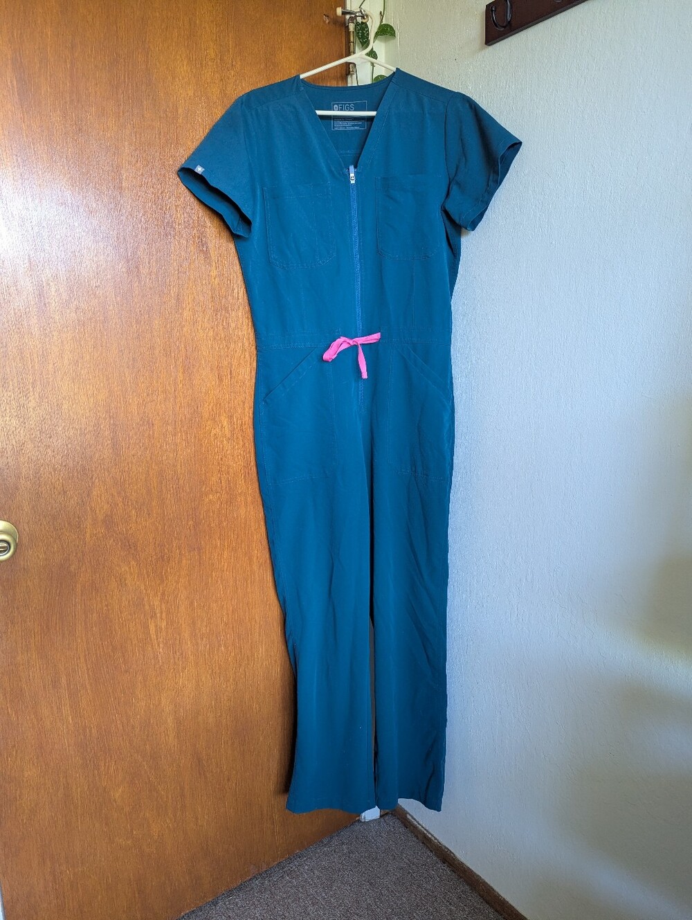 Figs Scrubs Jumpsuit Blue Rafaela Wide Leg Teal Pink Drawstring Medium - Picture 2 of 6